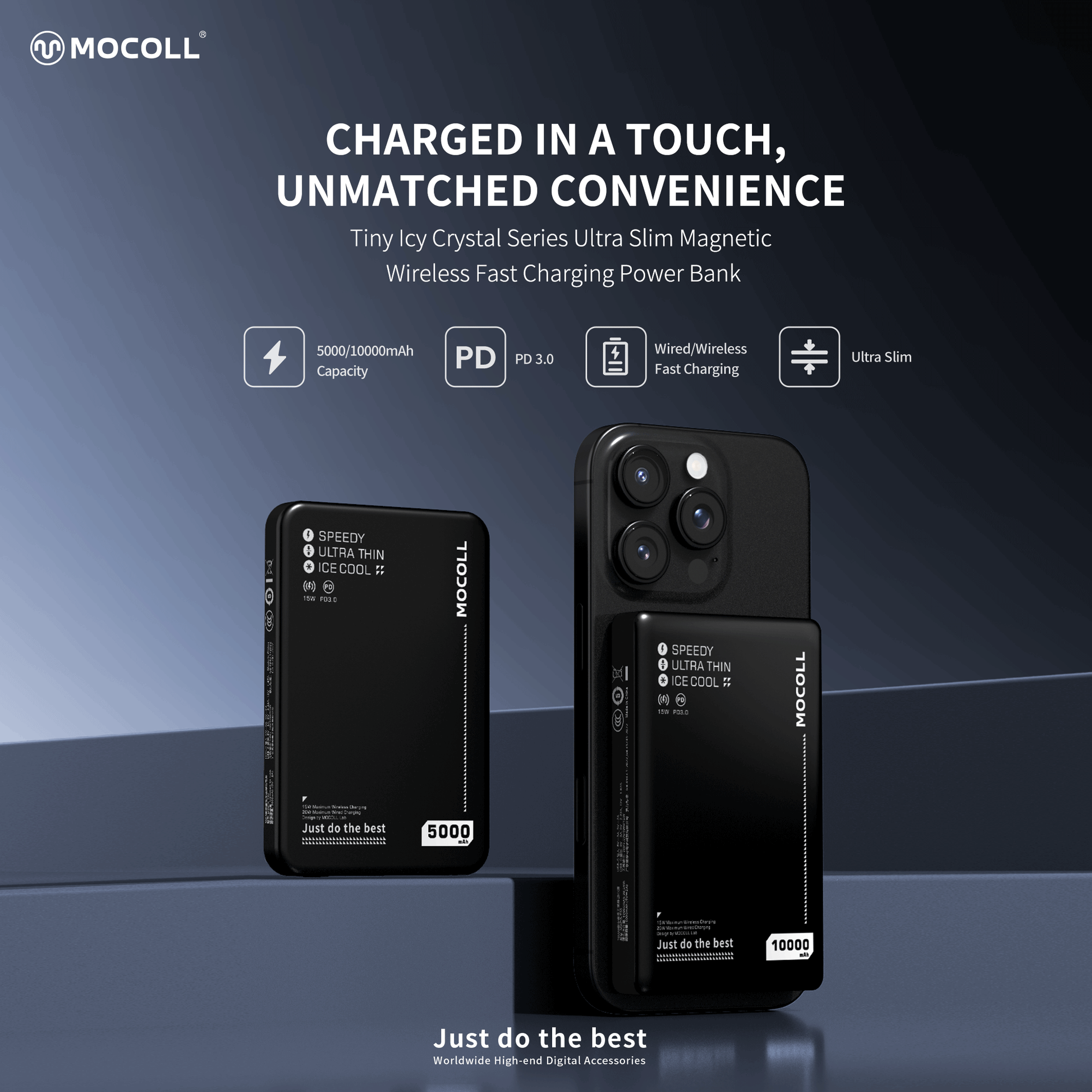 MOCOLL Magnetic Wireless Power Bank 20W Ultra Thin-Black