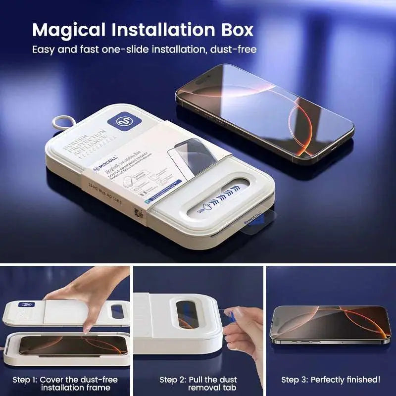 MOCOLL anti-scratch sapphire glass phone protector with magical installation box for easy dust-free application