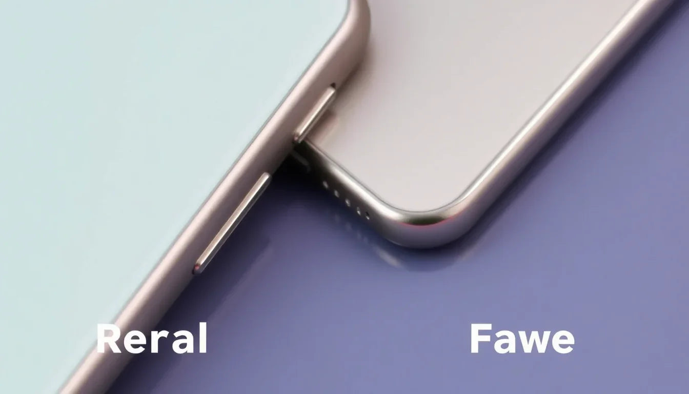 Close-up of real and fake phone cases side by side