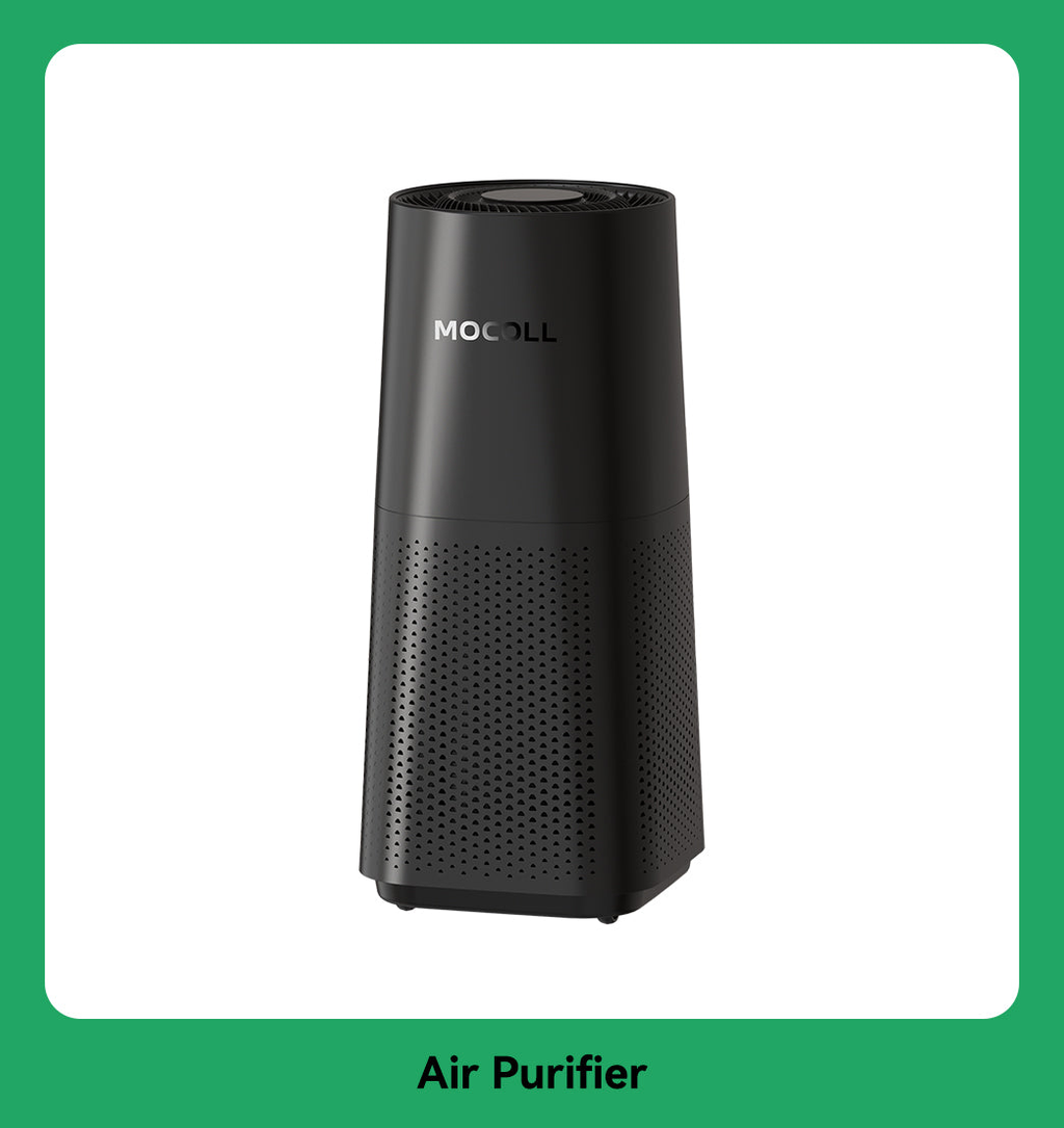 Portable air purifier for home with sleek black design and quiet efficient air filtration
