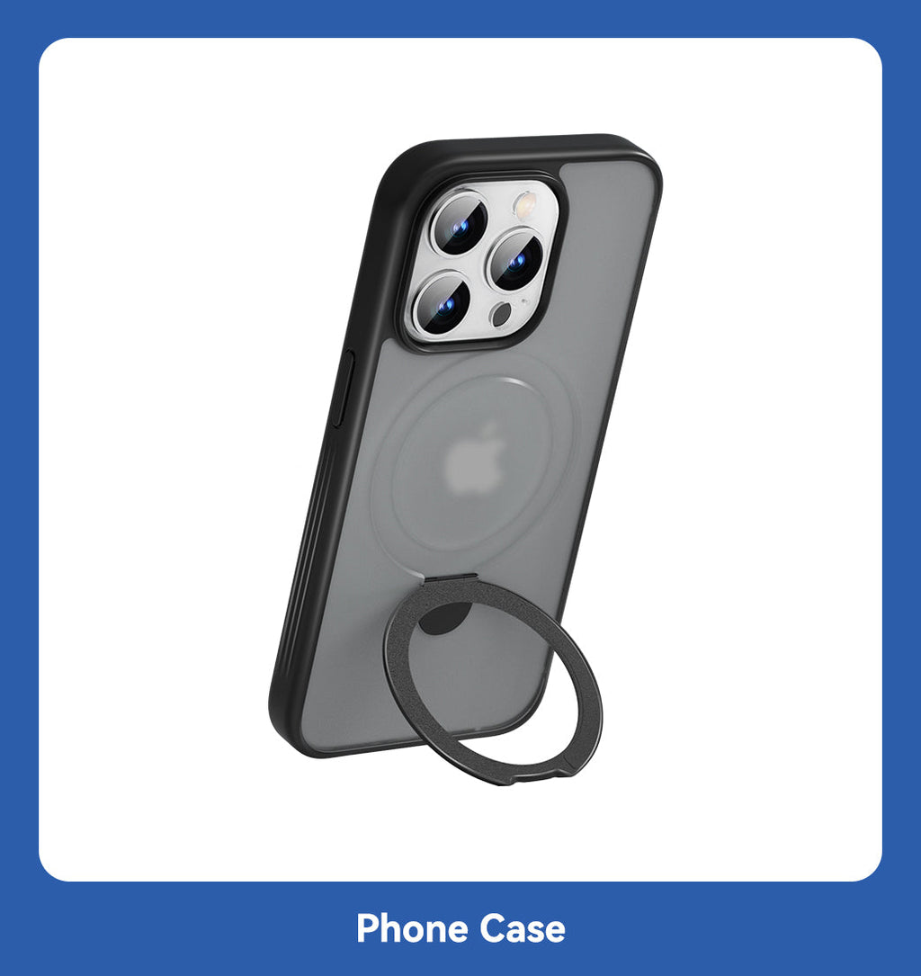 MOCOLL premium phone cases with carbon fiber and magnetic ring holders in black, purple, and navy colors