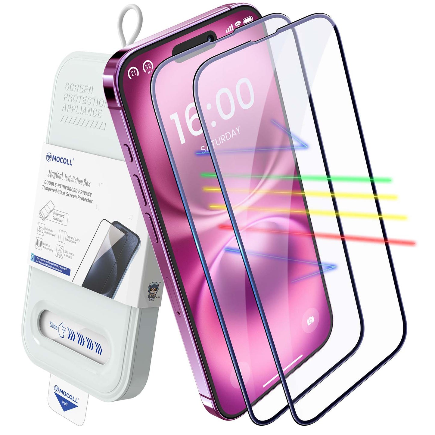 Full-screen tempered glass screen protector, 2-pack
