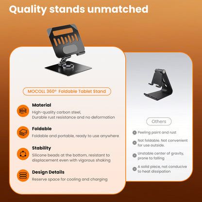 MOCOLL 360° Rotating Desk Stand – Durable Carbon Steel Phone & Tablet Holder with Stable Base