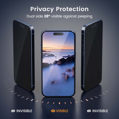 Full-screen tempered glass screen protector, 2-pack, privacy screen protector