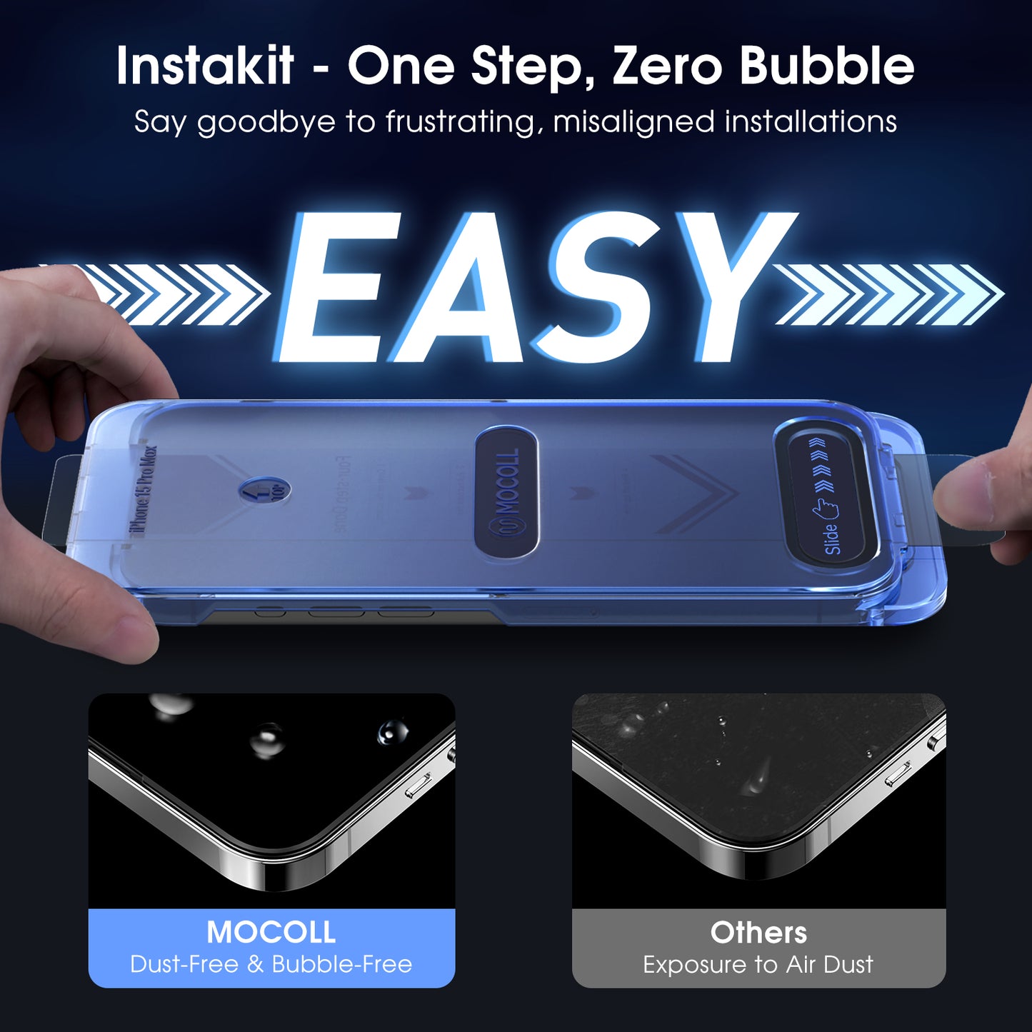 Full-screen tempered glass screen protector, colorless, anti-blue light (integrated dustproof mesh), quick-apply 2-pack.