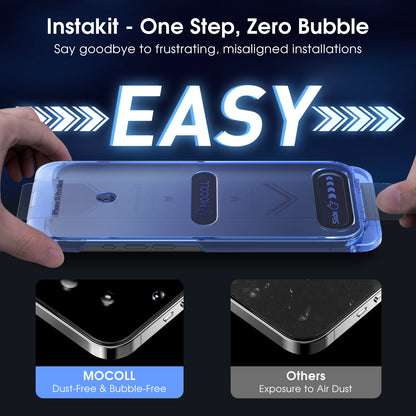 Full-screen tempered glass screen protector, colorless, anti-blue light (integrated dustproof mesh), quick-apply 2-pack.