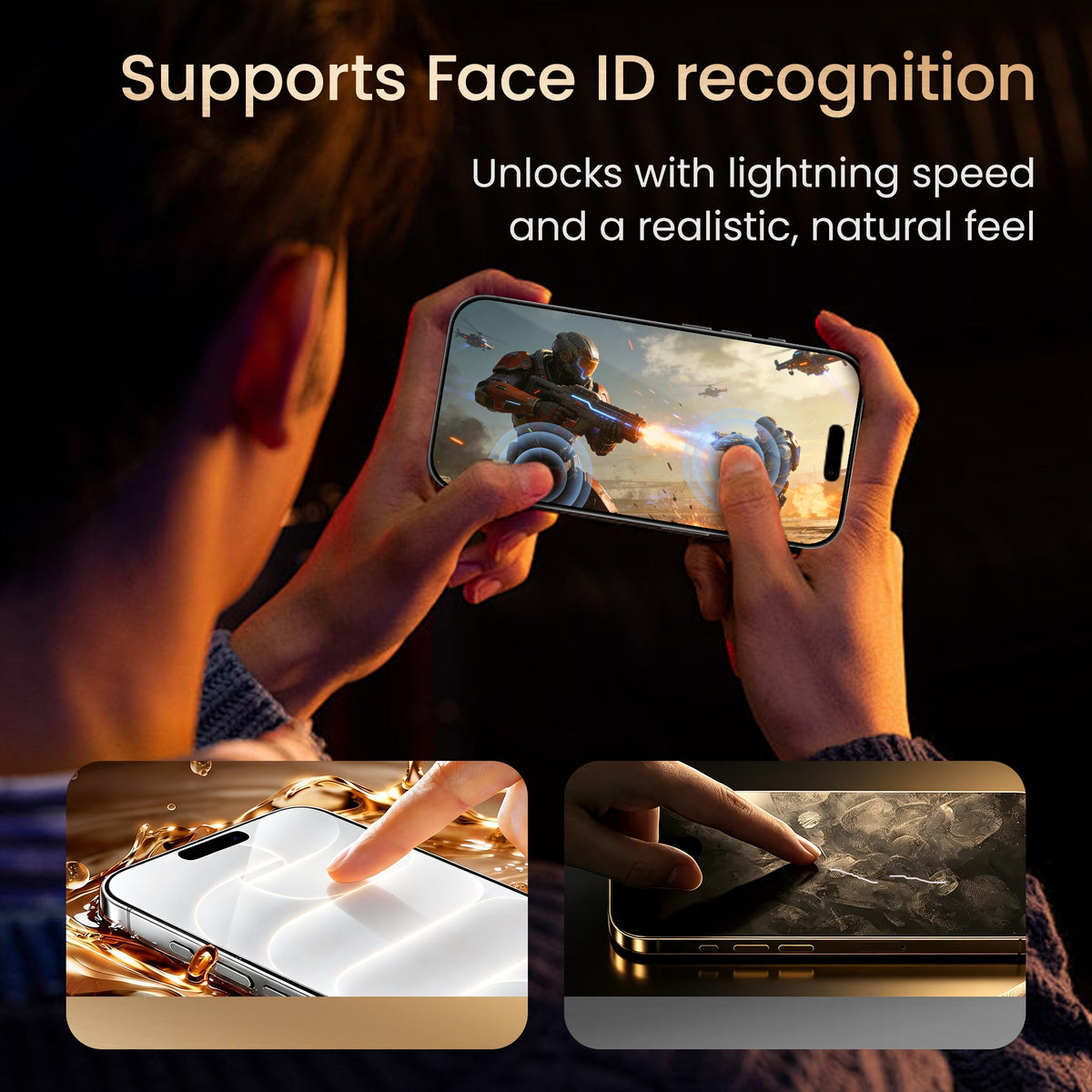 Master Series 0.07mm UTG Screen Protector — iPhone 18 Pro & Pro Max - held in hand