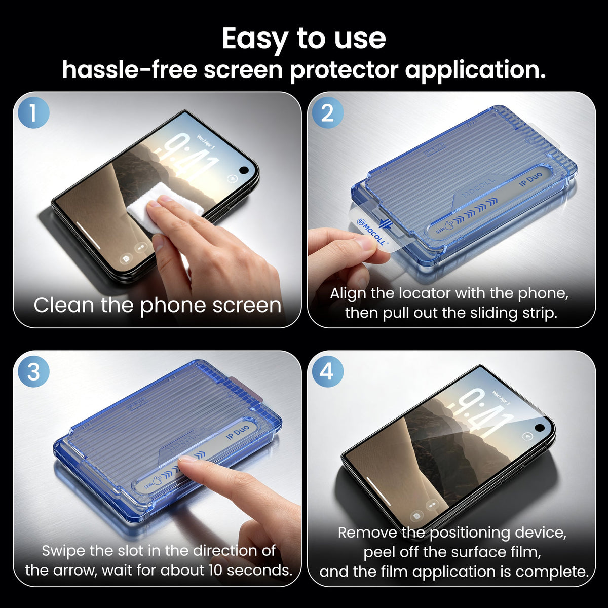 Master Series 0.07mm UTG Outer Screen Protector for iPhone Duo - installation steps