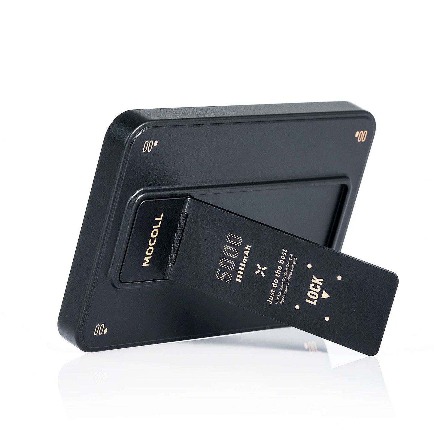 MOCOLL 20W portable power bank with 5000mAh capacity and foldable stand in black