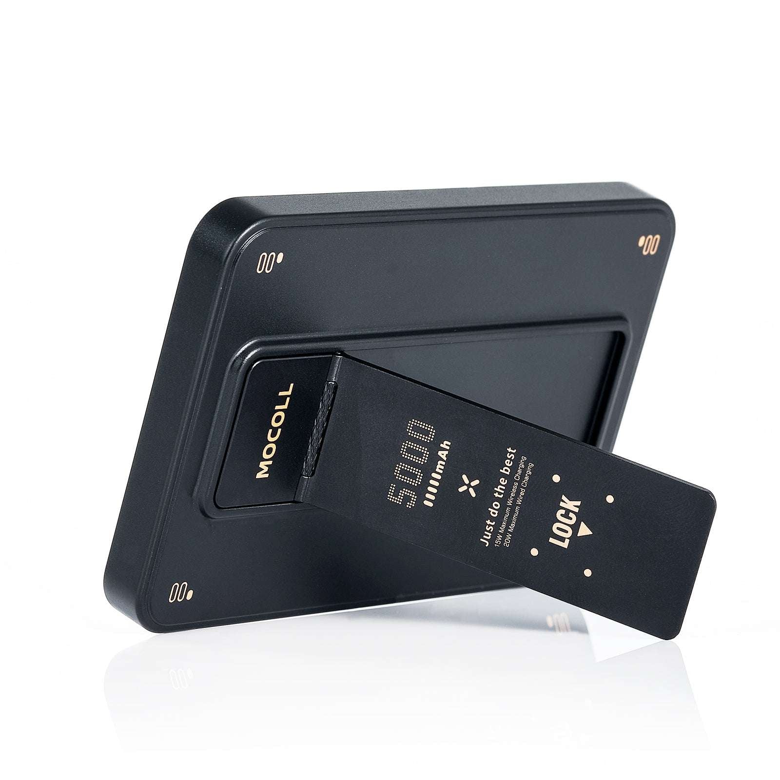 MOCOLL 20W portable power bank with 5000mAh capacity and foldable stand in black